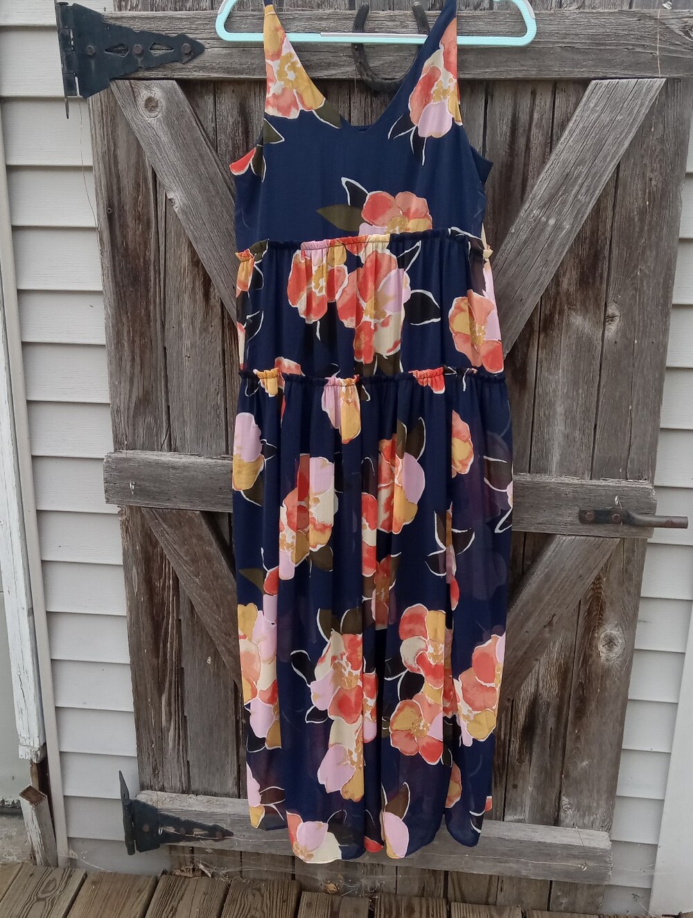 Maurice Chiffon Tiered V-Neck Floral Maxi, L